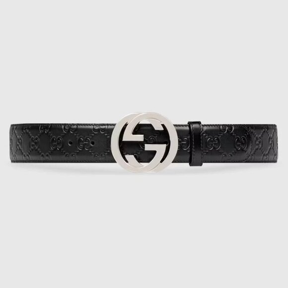 Gucci Signature Leather Belt with Double-G-Buckle Black Size 100
